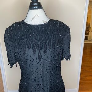 Denise Elle Vintage Beaded Silk Black Dress